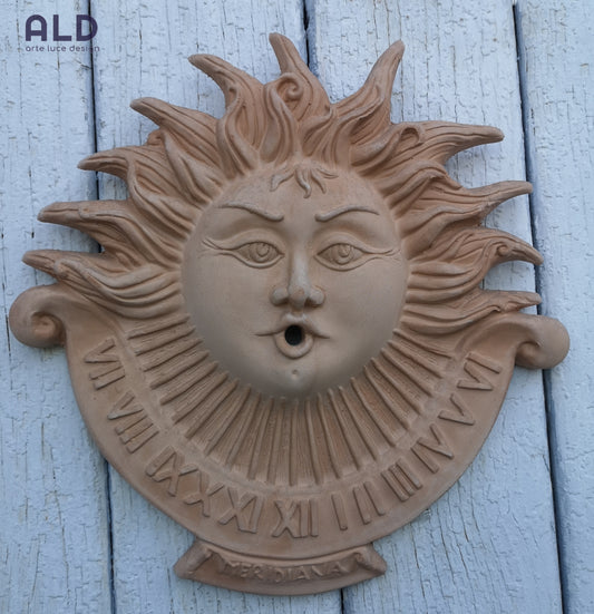Meridiana romana in terracotta fregio murale decorazione sole da parete
