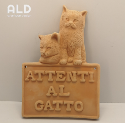 ATTENTI AL GATTO  in terracotta siciliana avviso da parete decorazione da muro