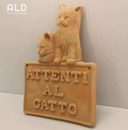 ATTENTI AL GATTO  in terracotta siciliana avviso da parete decorazione da muro