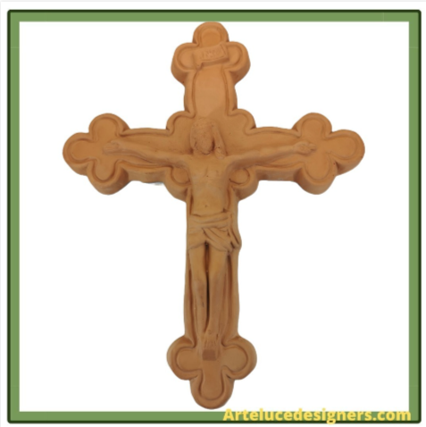 Crocifisso da parete in terracotta grezza rossa decorazione fai da te Gesù croce