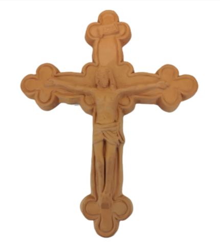 Crocifisso da parete in terracotta grezza rossa decorazione fai da te Gesù croce