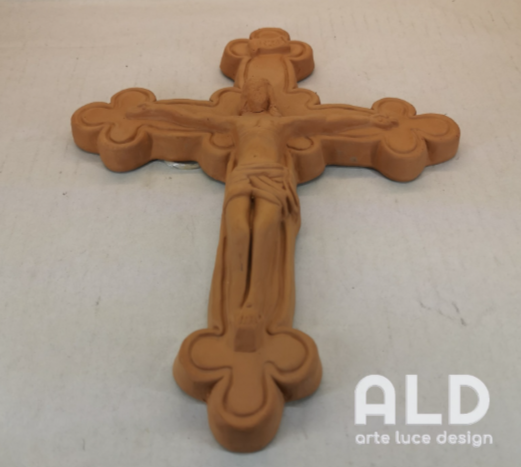 Crocifisso da parete in terracotta grezza rossa decorazione fai da te Gesù croce