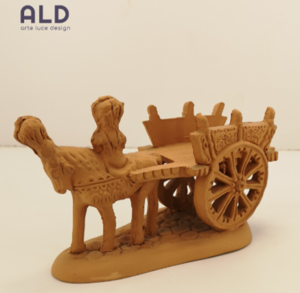 Carretto siciliano soprammobile in terracotta rossa grezza decorazione fai da te