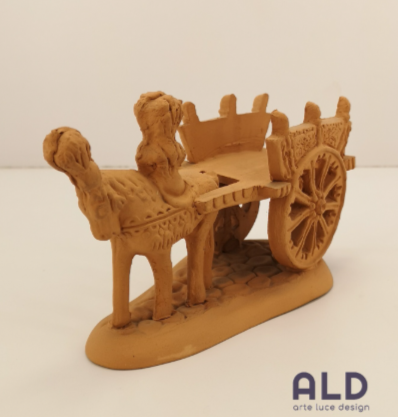 Carretto siciliano soprammobile in terracotta rossa grezza decorazione fai da te