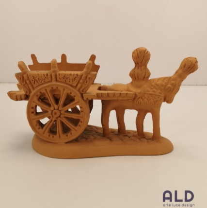 Carretto siciliano soprammobile in terracotta rossa grezza decorazione fai da te