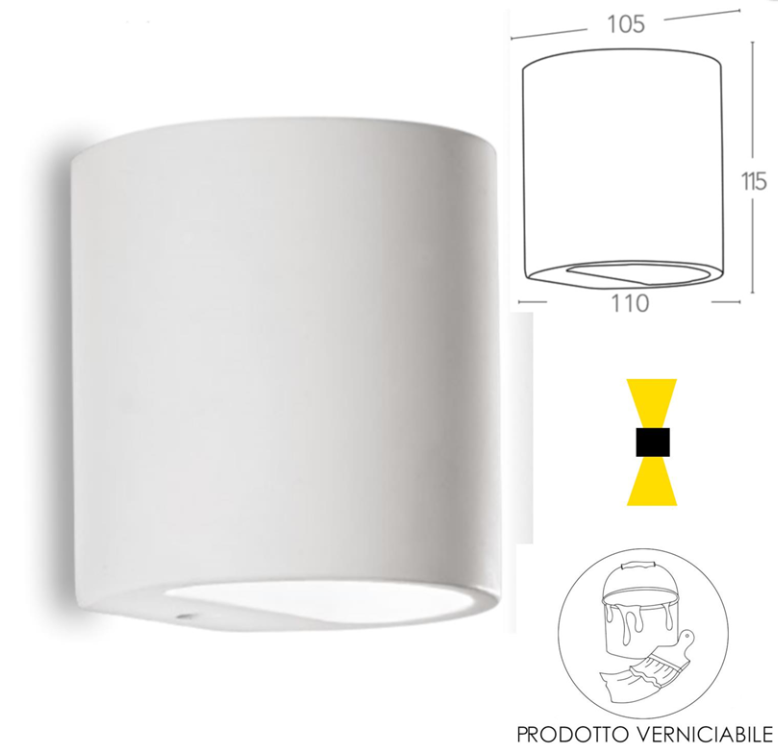 Applique da parete in gesso verniciabile da interno doppia emissione luce 1xG9
