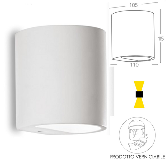 Applique da parete in gesso verniciabile da interno doppia emissione luce 1xG9
