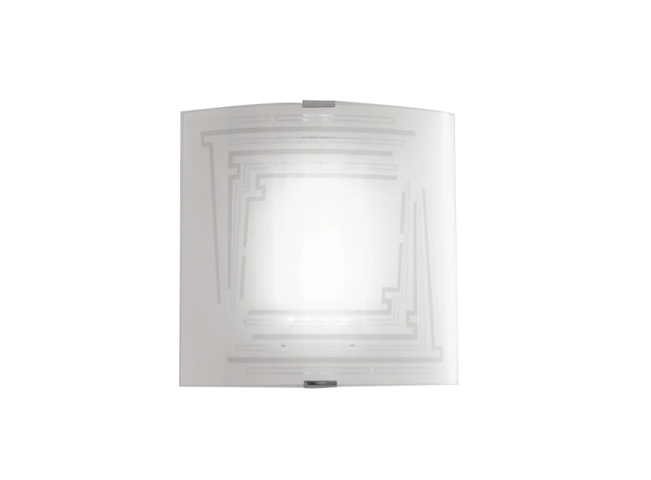 Applique quadrato moderno da parete in vetro bianco e decoro argento 1xE27