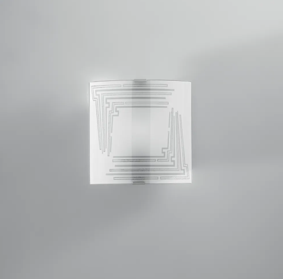 Applique quadrato moderno da parete in vetro bianco e decoro argento 1xE27