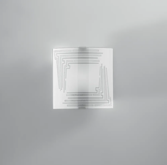 Applique quadrato moderno da parete in vetro bianco e decoro argento 1xE27
