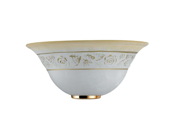 Applique classico da parete in vetro ambra e decoro oro a forma di gerla  1xE27