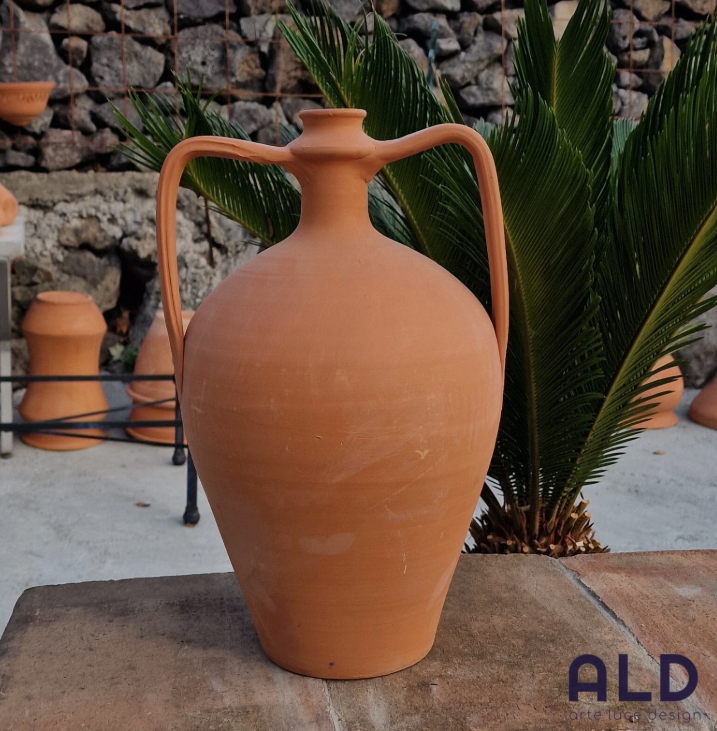 Anfora in terracotta rossa grezza Bummulu siciliano vaso porta fiori con manici