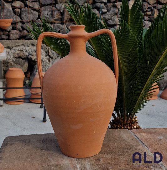 Anfora in terracotta rossa grezza Bummulu siciliano vaso porta fiori con manici