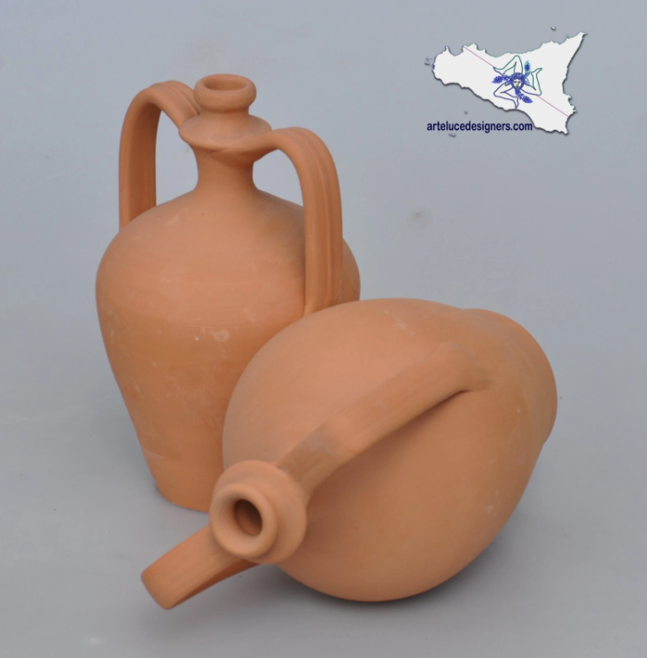 Anfora in terracotta rossa grezza Bummulu siciliano vaso porta fiori con manici