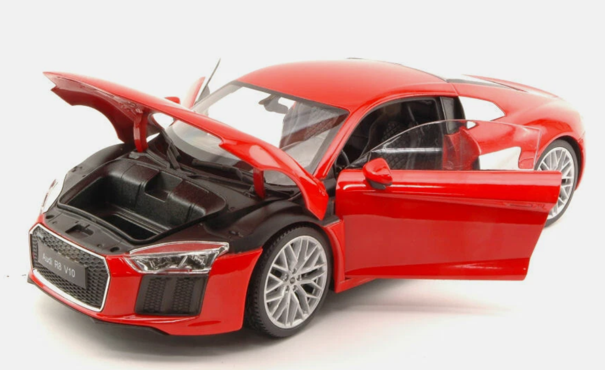 modellino auto scala 1/18 Audi R8 V10 rosso arancio modellini della welly