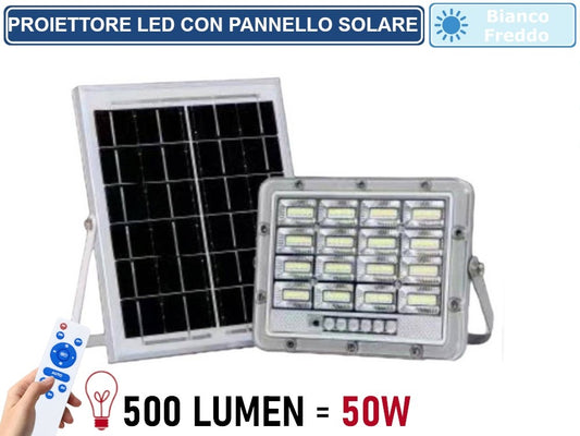 Faretto solare led 50w con telecomando illuminatore per esterno antipioggia IP65