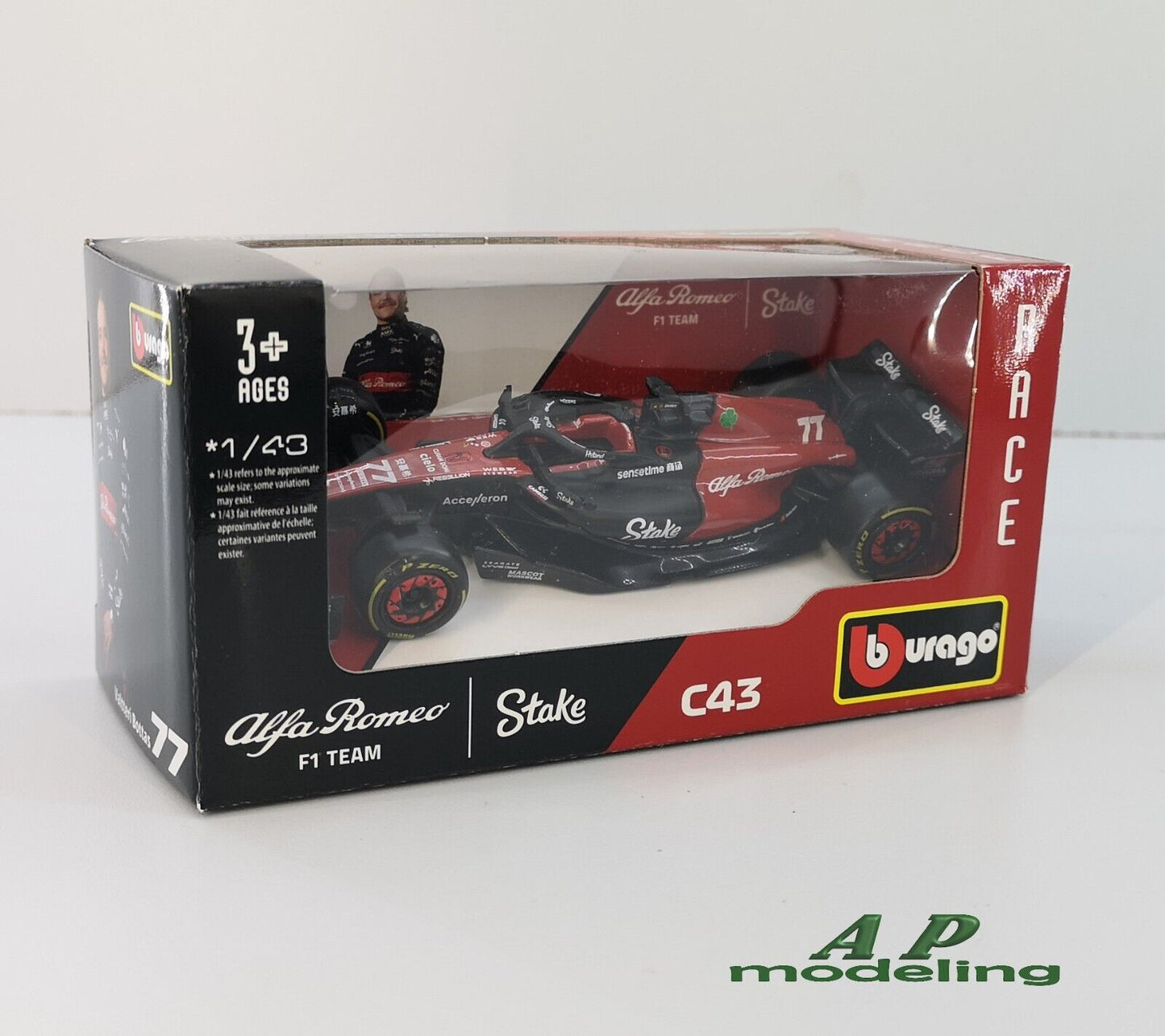 modellino auto 1:43 da formula 1 alfa romeo f1 team c43 n 77 valtteri bottas