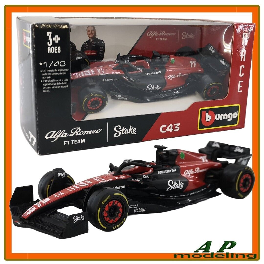 modellino auto 1:43 da formula 1 alfa romeo f1 team c43 n 77 valtteri bottas