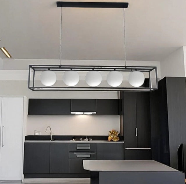 Lampadario moderno con sfere in vetro per cucina salone sospensione 5 luci g9