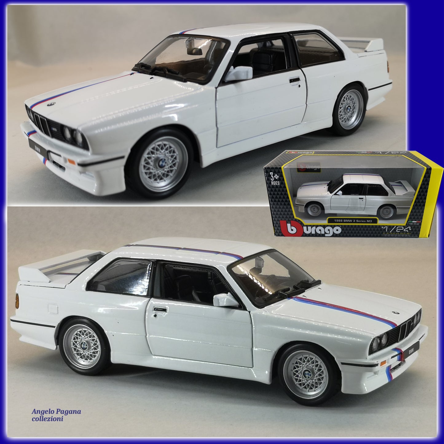 modellini auto vintage 1.24 modellino BMW M3 serie 3 e30 del 1988 bianco burago