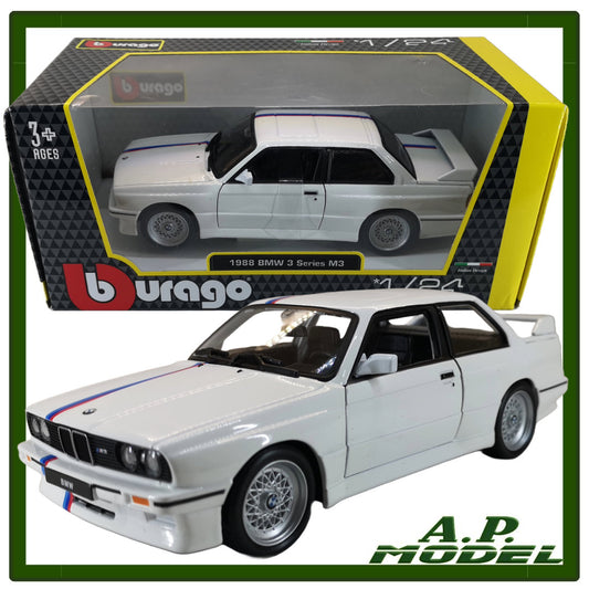 modellini auto vintage 1.24 modellino BMW M3 serie 3 e30 del 1988 bianco burago