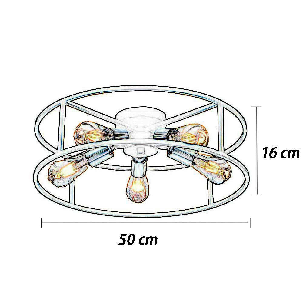 Plafoniera soffitto moderna stile industriale in metallo nero e oro 5 luci E27