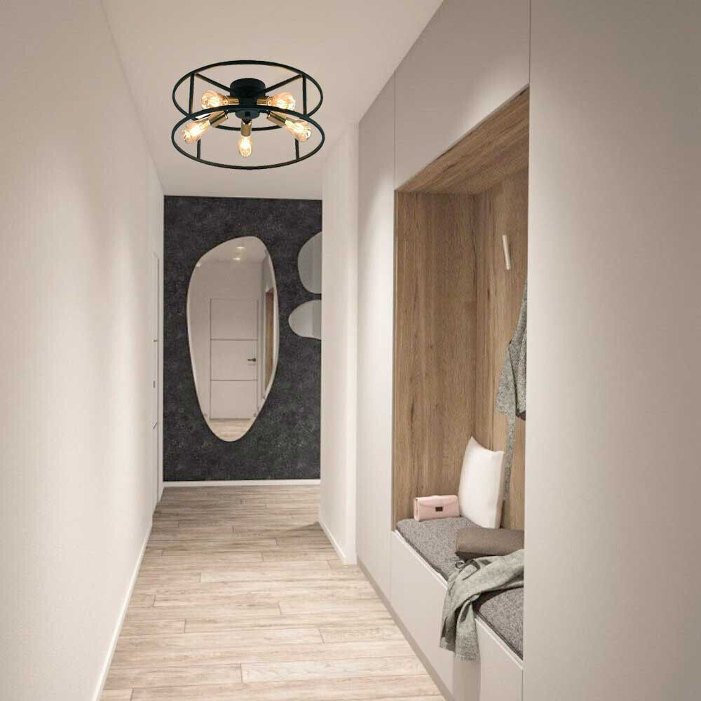 Plafoniera soffitto moderna stile industriale in metallo nero e oro 5 luci E27