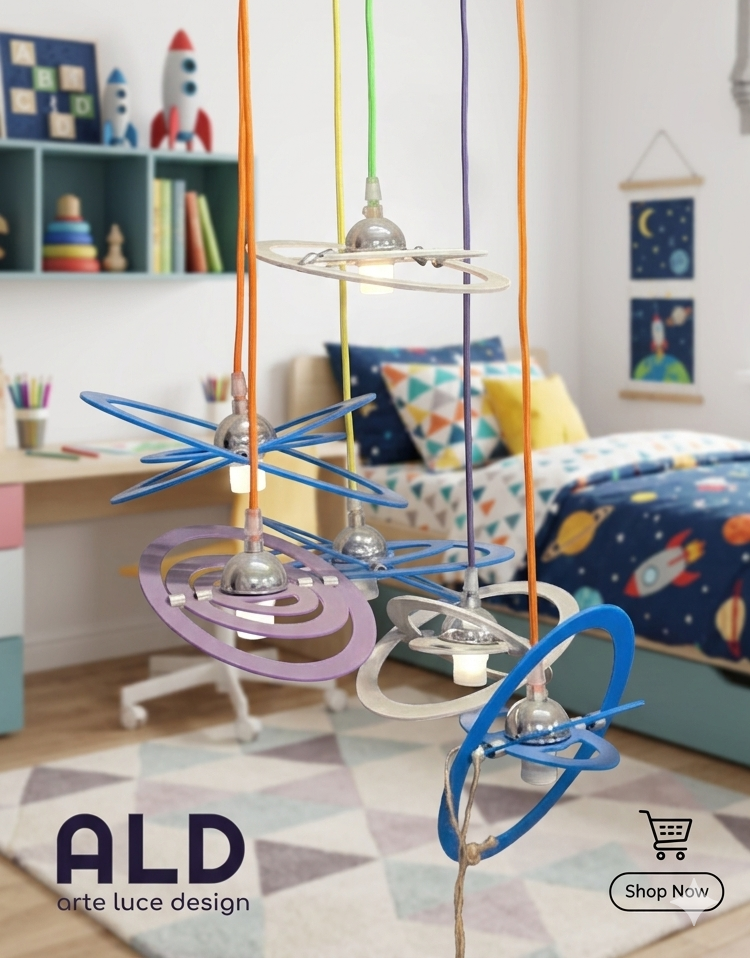 Lampadario a sospensione con ellissi regolabili per cameretta bambino ragazzo
