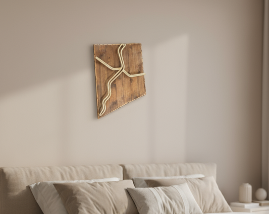 Capezzale moderno metallo e legno crocifisso stilizzato per camera da letto