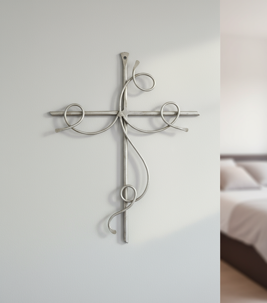 Capezzale moderno argento crocifisso in ferro stilizzato per camera da letto