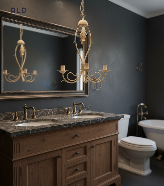 Lampadario classico in ferro battuto avorio e oro ingresso bagno 3 luci e14