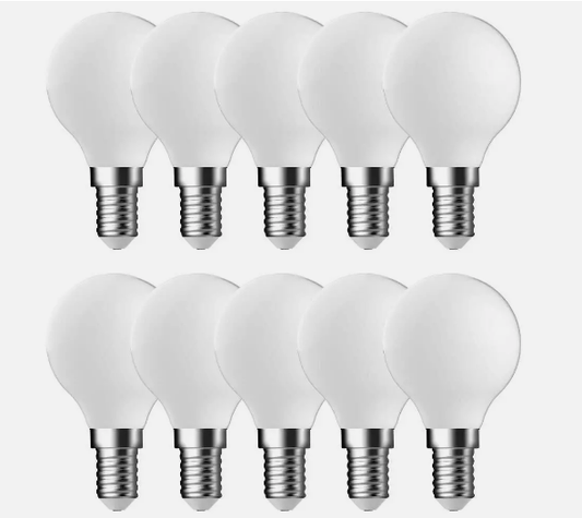 10PZ Lampadina LED MINIGLOBO bianca a FILAMENTO e14 4w A++ luce fredda 5000k