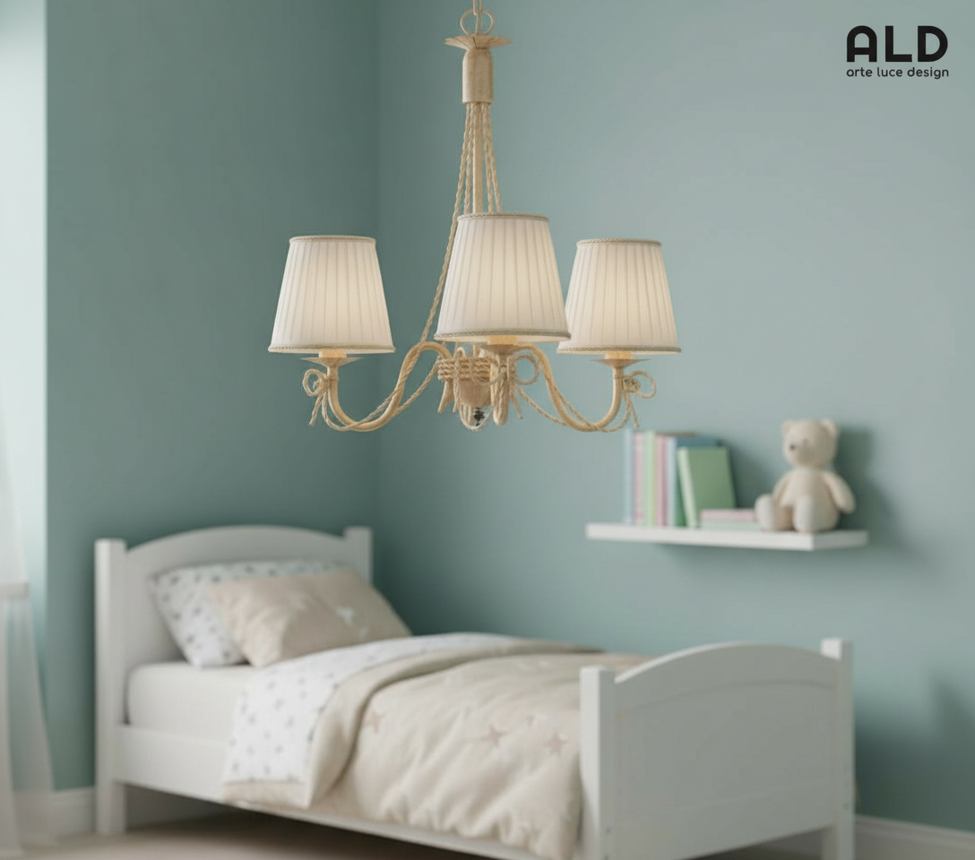 Lampadario classico in ferro battuto per cameretta ingresso corridoio 3 luci e14