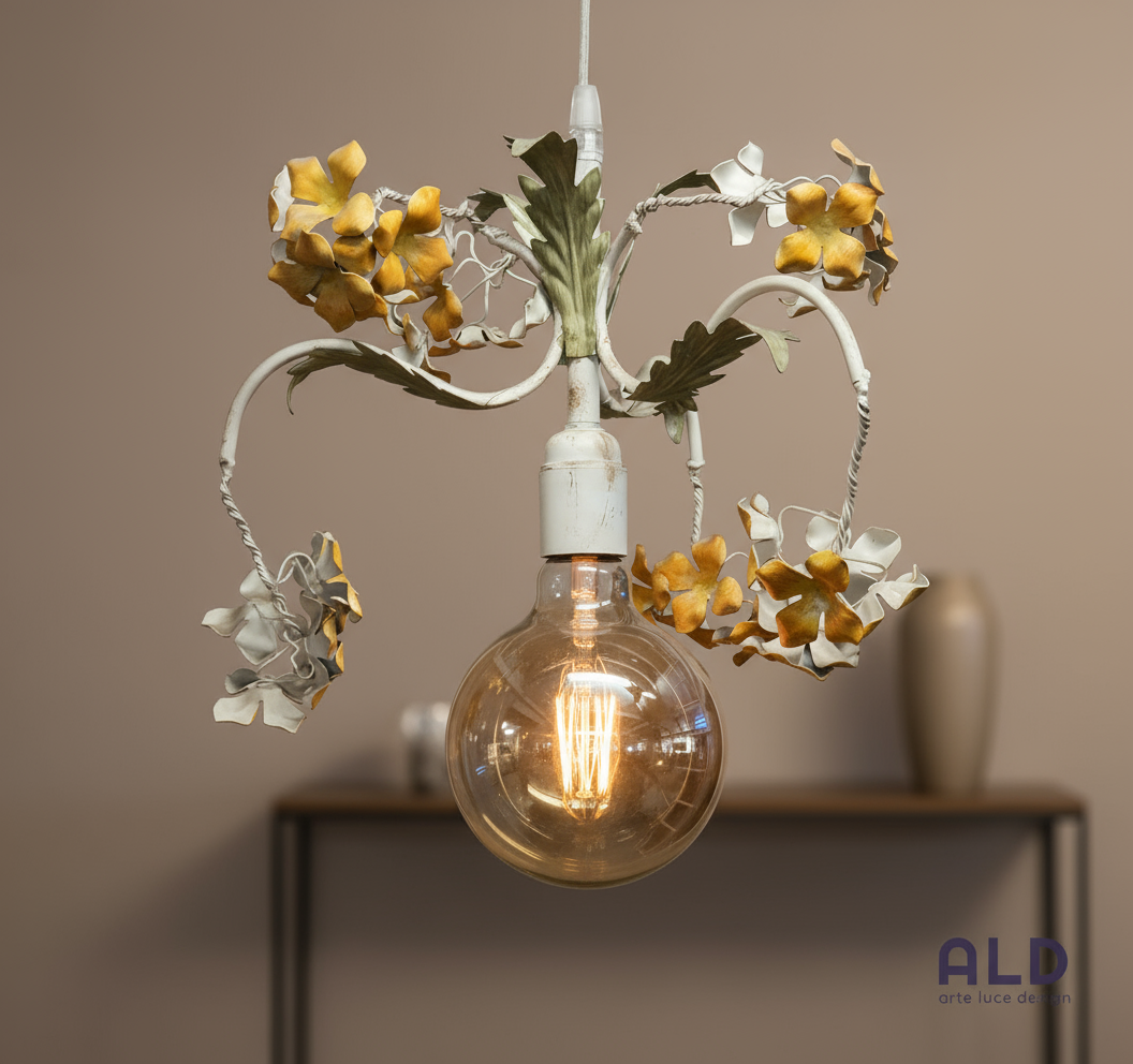 Lampadario classico artigianale in ferro battuto per cucina ingresso 1 luce e14