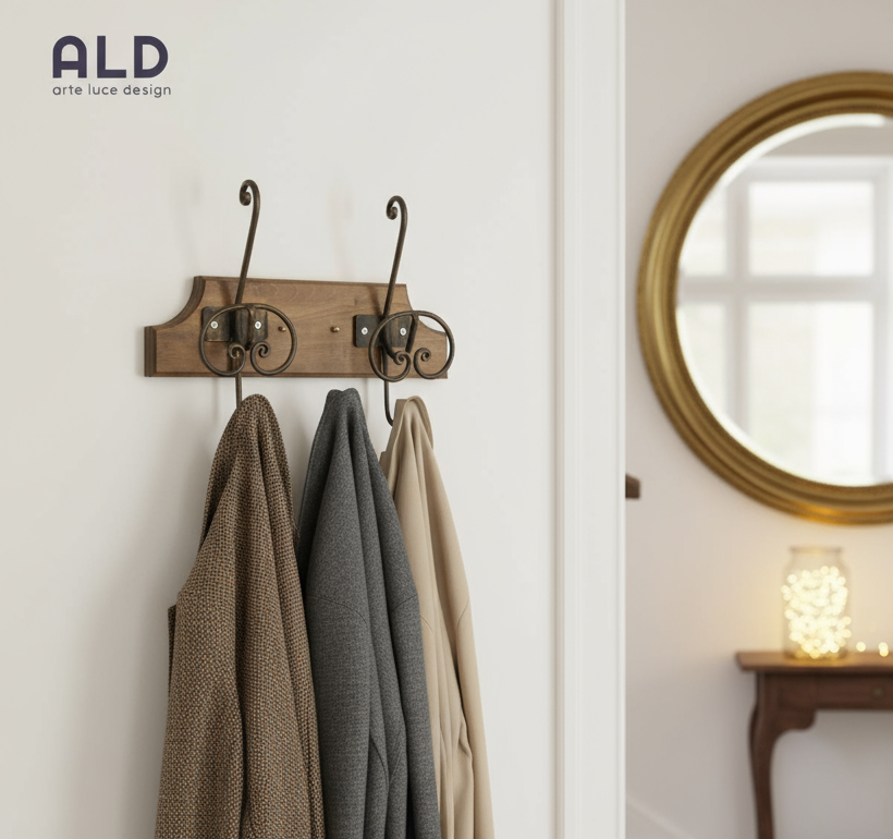 Appendi abiti da parete appendino a 2 posti bronzo attaccapanni in ferro battuto