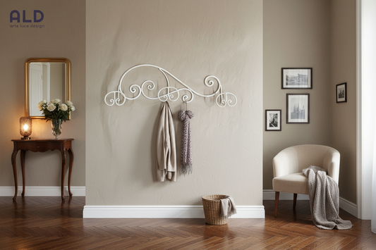 Appendiabiti da parete appendino da muro avorio e oro in ferro battuto a 3 ganci