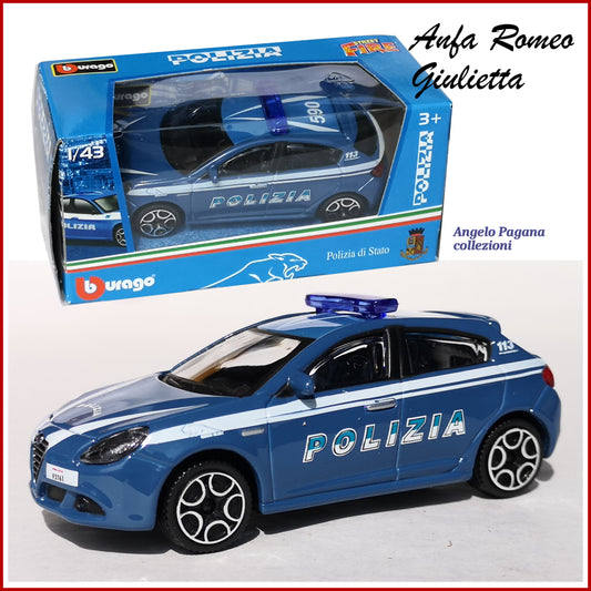 auto modellino 1:43 alfa romeo giulietta della polizia burago modello statico