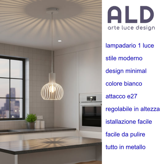 Sospensione moderna a 1 luce E27 lampadario bianco da cucina paralume traforato