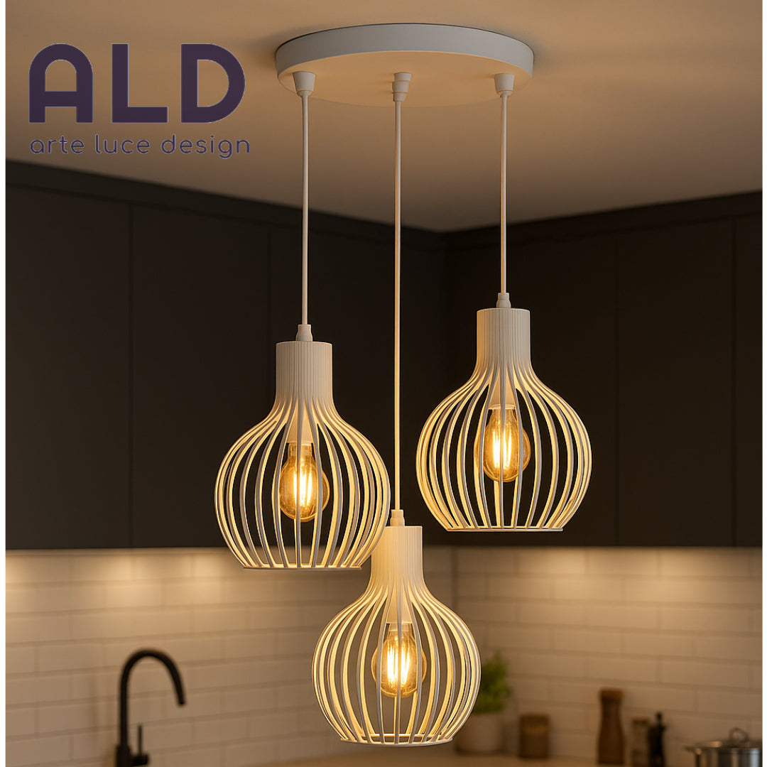 Sospensione moderna a 3 luci E27 lampadario bianco da cucina paralumi traforati