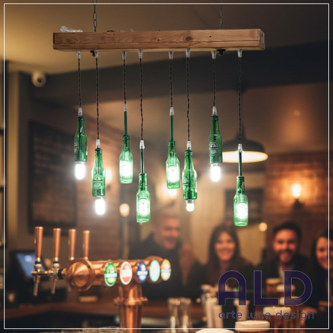 Lampadario a sospensione  da bar taverna pub sala giochi con bottiglie pendenti