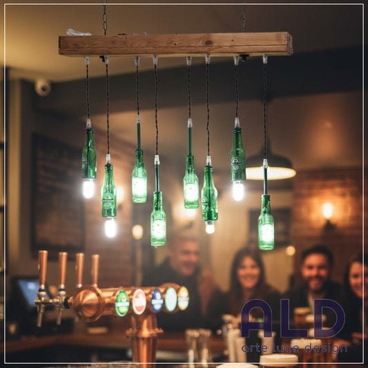 Lampadario a sospensione  da bar taverna pub sala giochi con bottiglie pendenti
