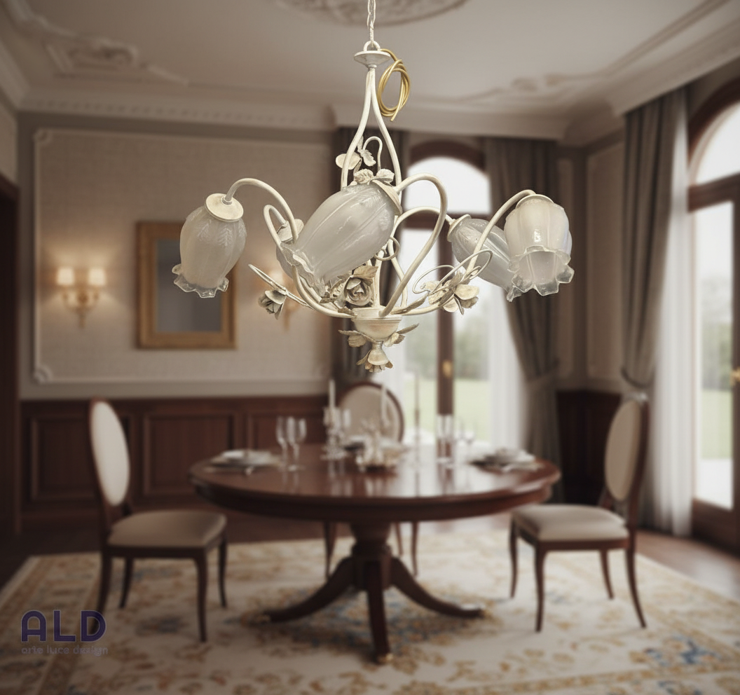 Lampadario artigianale in ferro battuto per camera da letto cameretta 5 luci e14