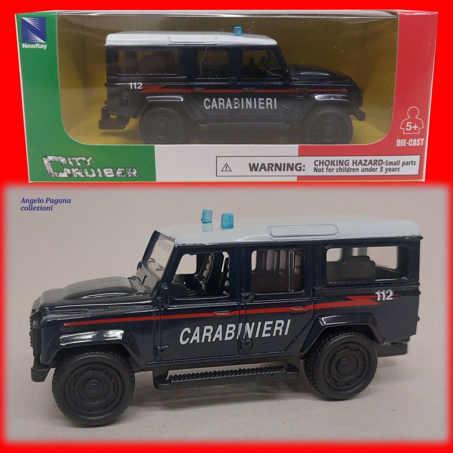 modellino auto scala 1:43 land roved defender dei carabinieri della newray 1/43