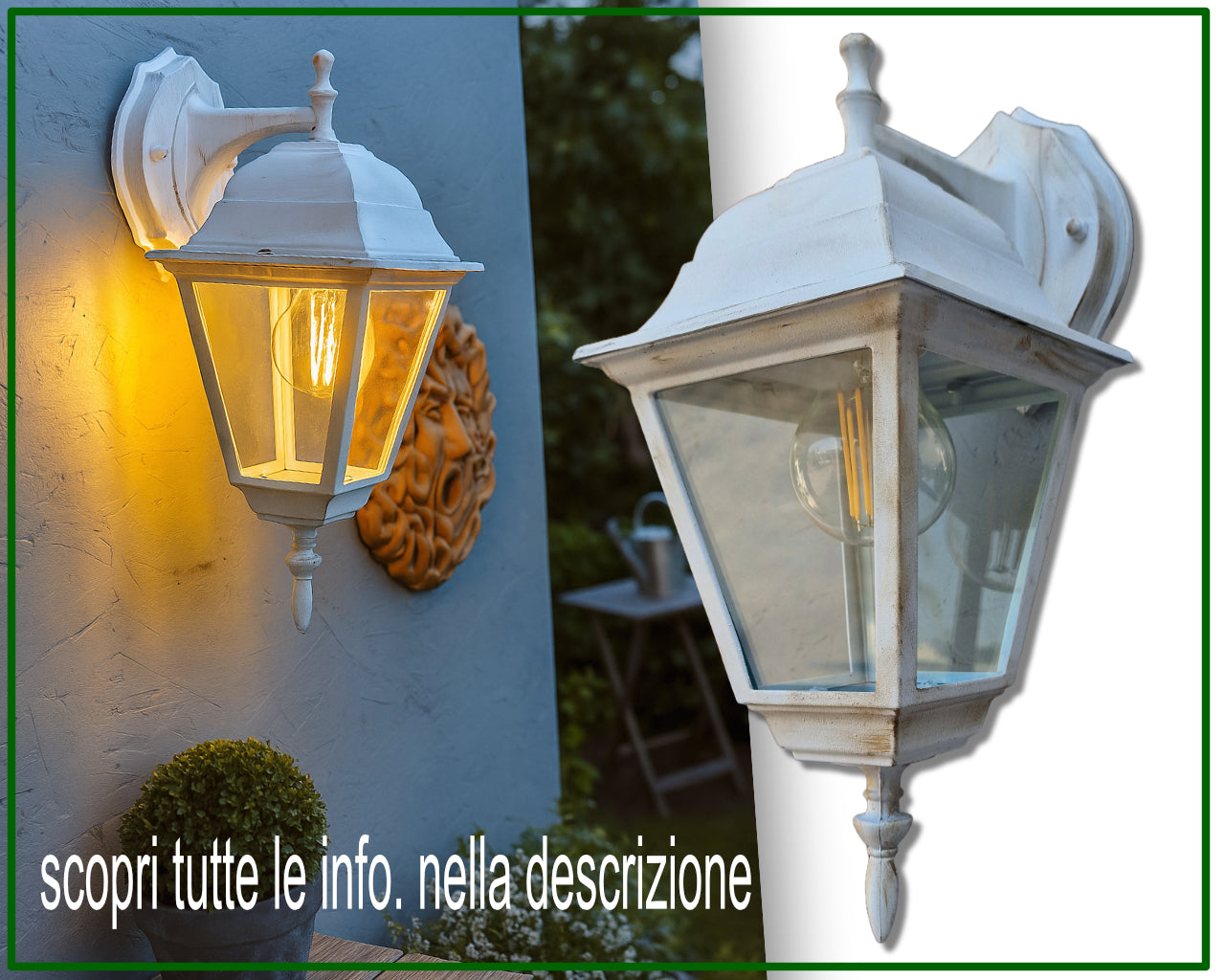 lanterna esterno applique classico da muro basso in alluminio bianco shabby chic