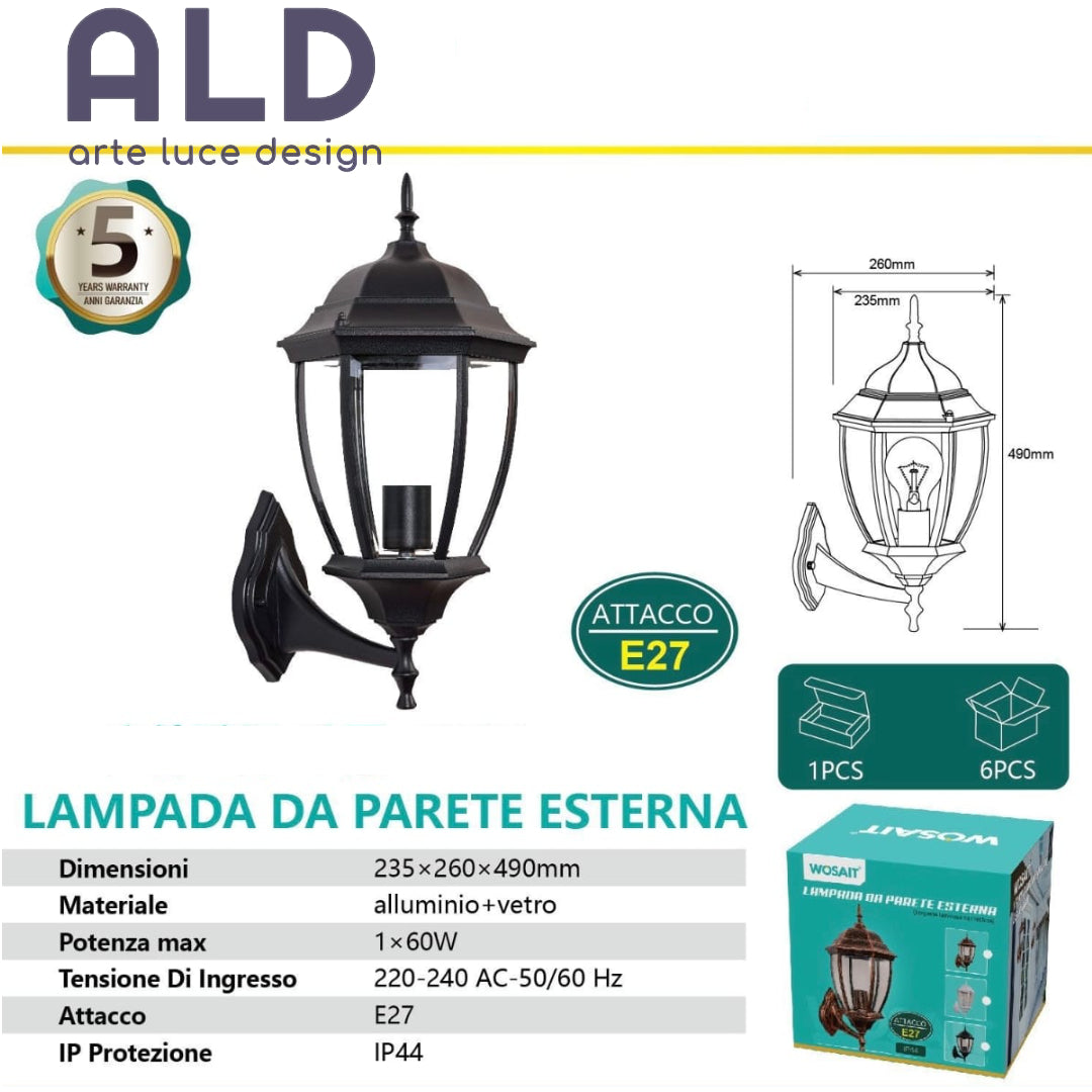 lanterna esterno rustico applique classico da muro in alluminio lampada e27  WS