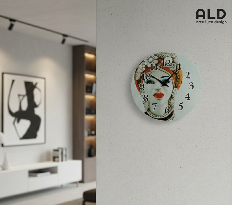Orologio da parete rotondo in stile moderno in vetro teste di moro lei Ø 32cm