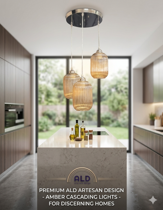 Lampadario a sospensione da cucina pendel moderno a 3 luci E27 vetro ambra