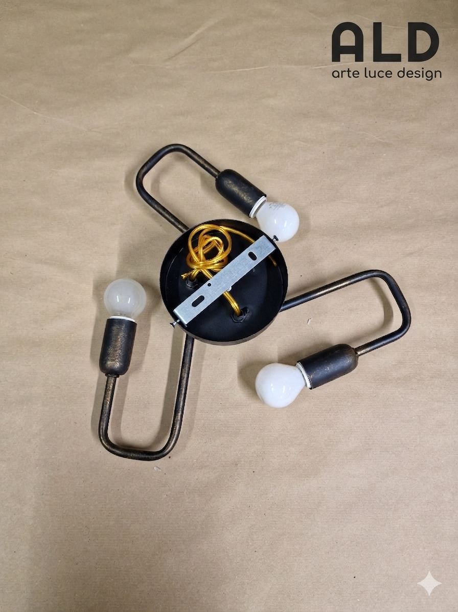 Plafoniera in metallo bronzo invecchiato lampada da tetto industrial 3 luci e14