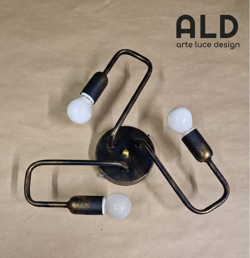 Plafoniera in metallo bronzo invecchiato lampada da tetto industrial 3 luci e14