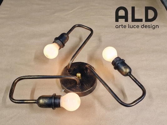 Plafoniera in metallo bronzo invecchiato lampada da tetto industrial 3 luci e14